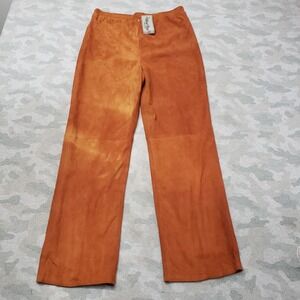 Vintage West Bay Pants Womens 14 Tan Pull On NWT Leather Sued Straight Leg